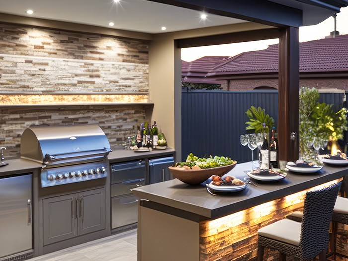 An outdoor kitchen and bar.