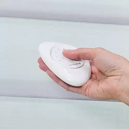 Remote control for window blinds with a sleek design for easy operation and light handling.