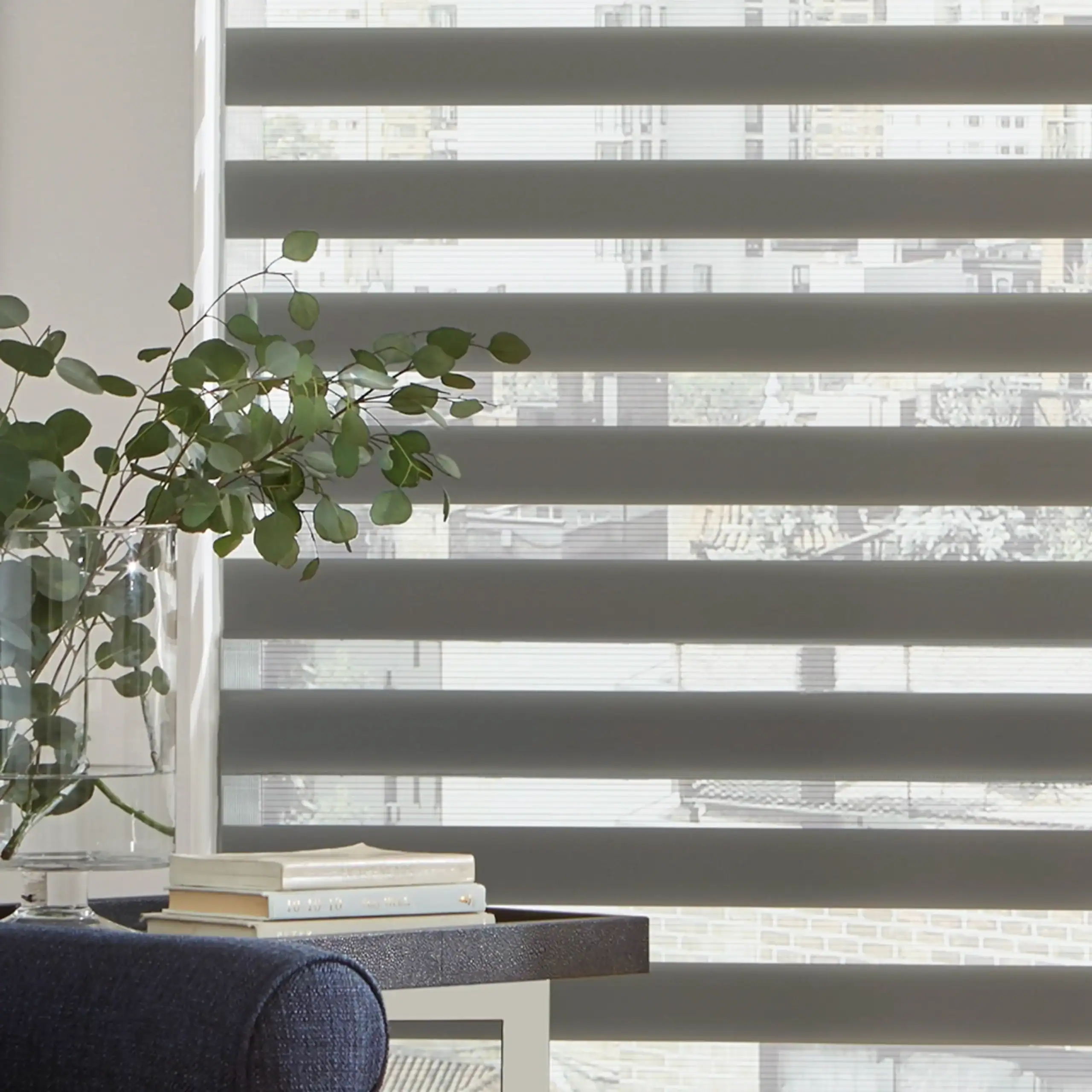 Luxurious zebra blinds with light-filtering design, perfect for modern homes, offering elegant window treatment solutions from Advance Blinds & Drapery.