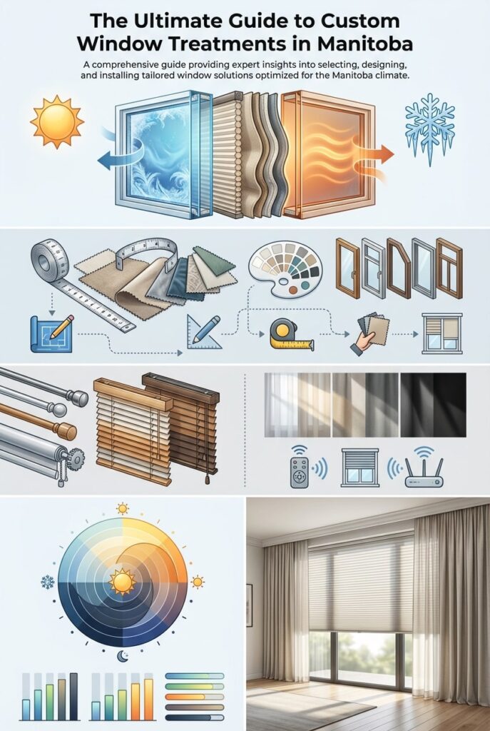 1. Comprehensive guide to custom window treatments in Manitoba, including designing, selecting, and installing personalized solutions for optimal climate control and energy efficiency.