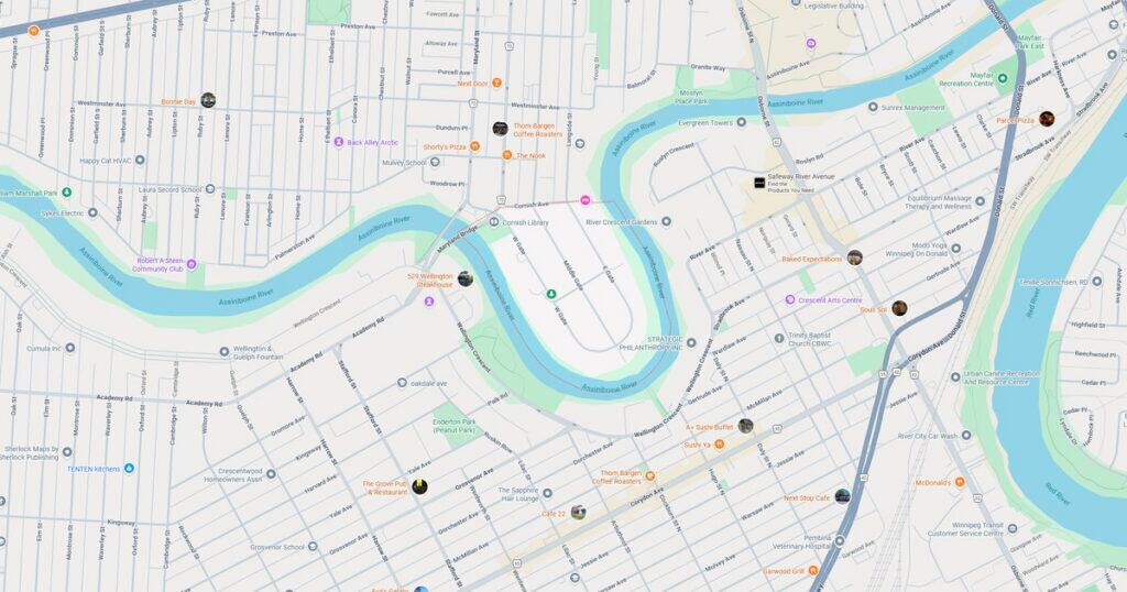 Google Map of Armstrong's Point, Winnipeg, MB