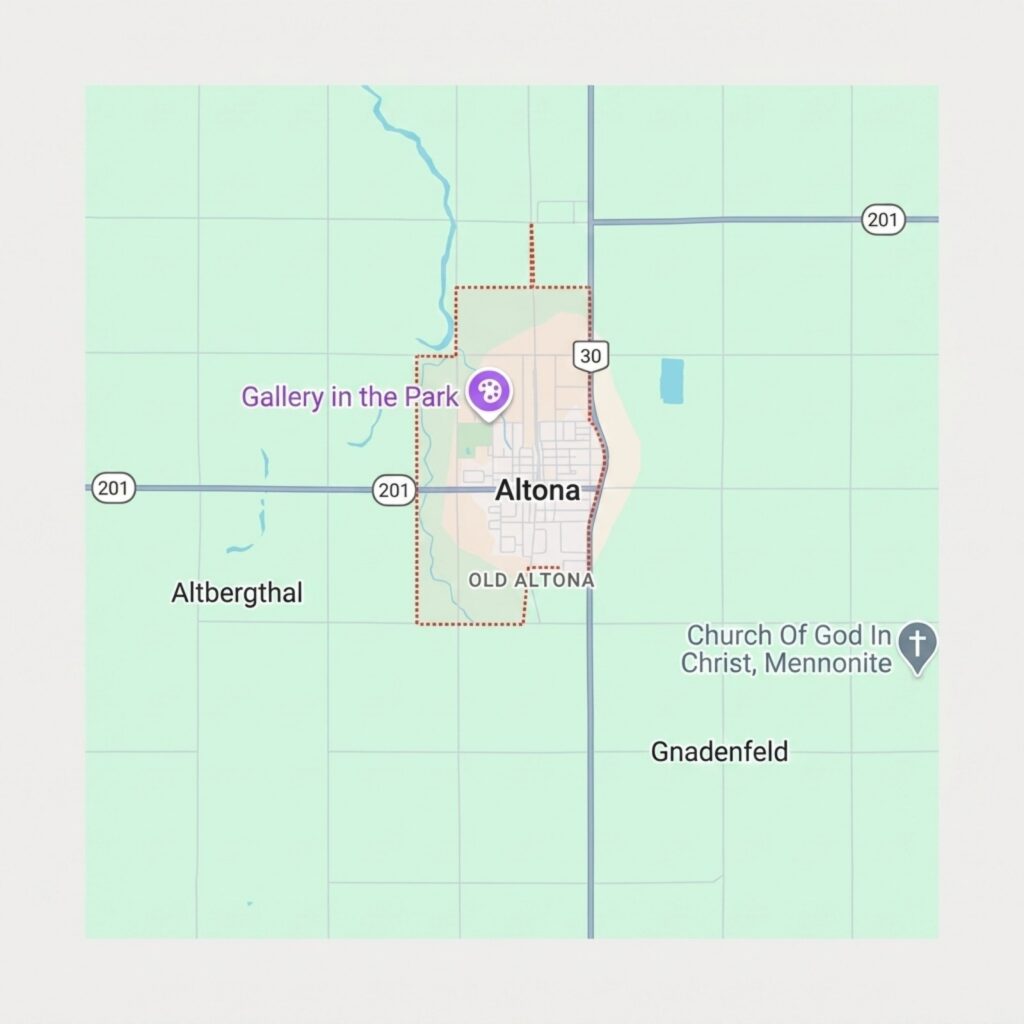 Map of Altona showing nearby roads, Old Altona, and landmarks like Gallery in the Park and Church of God in Christ.